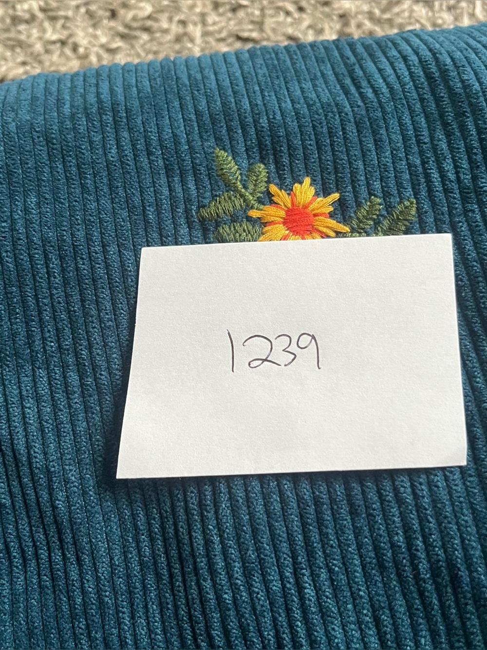 Women's Sunflower Embroidered Corduroy Overalls Teal Medium Boho Wide Leg - Picture 7 of 7